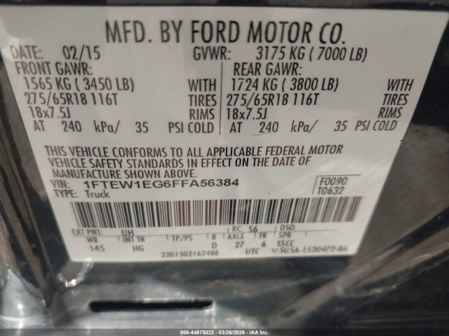 Ford F-150 Lariat 2015 1FTEW1EG6FFA56384 Image 9
