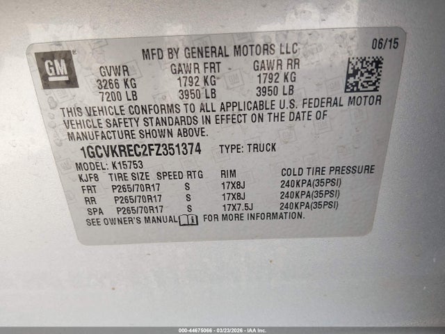 1GCVKREC2FZ351374 Chevrolet Silverado 1500 1lt