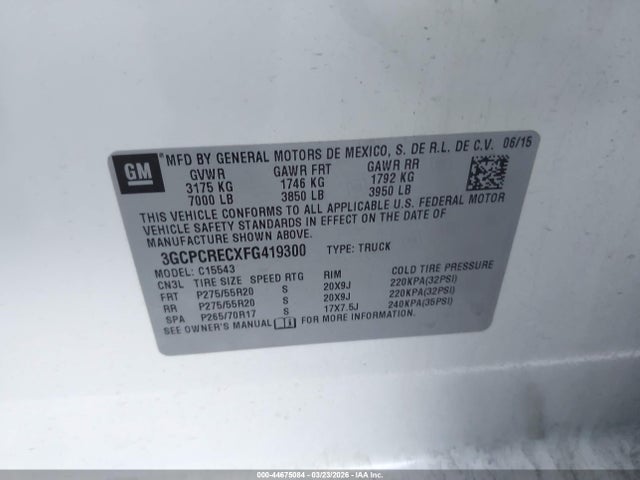3GCPCRECXFG419300 Chevrolet Silverado 1500 1lt