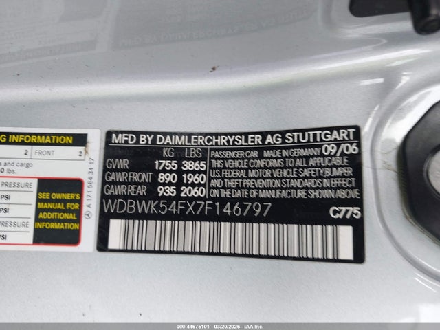 44675101 :رقم المزاد ، WDBWK54FX7F146797 vin ، 2007 Mercedes-benz Slk 280 مزاد بيع