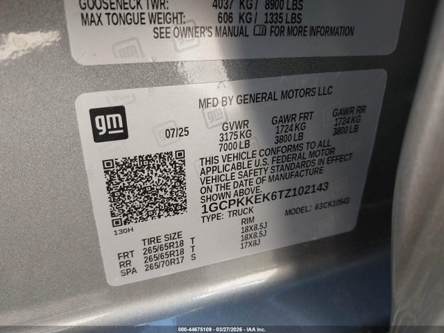 1GCPKKEK6TZ102143 Chevrolet Silverado 1500 4wd Short Bed Lt With 2fl