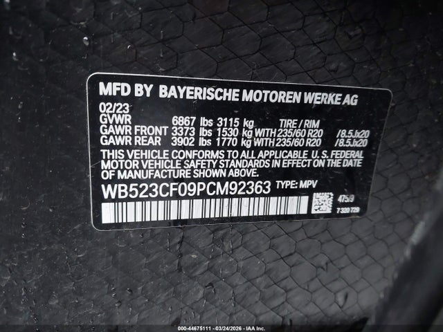 Продажа на аукционе авто 2023 Bmw Ix Xdrive50, vin: WB523CF09PCM92363, номер лота: 44675111