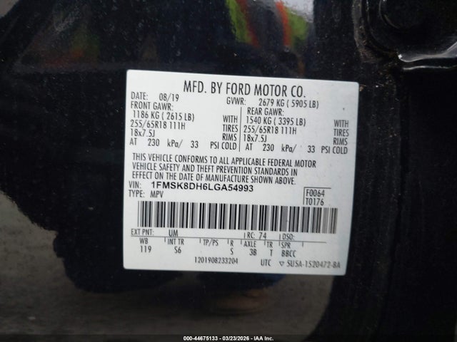 1FMSK8DH6LGA54993 Ford EXPLORER XLT