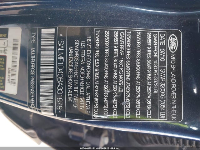 Aukcja sprzedaży 2011 Land Rover Range Rover Hse, vin: SALMF1D40BA331878, numer aukcji: 44675161