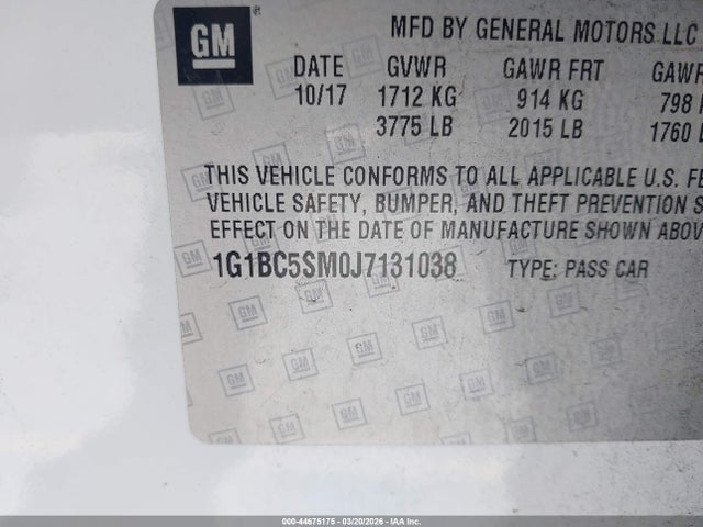 1G1BC5SM0J7131038 Chevrolet Cruze Ls Auto