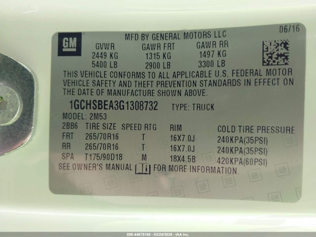 1GCHSBEA3G1308732 Chevrolet Colorado Wt