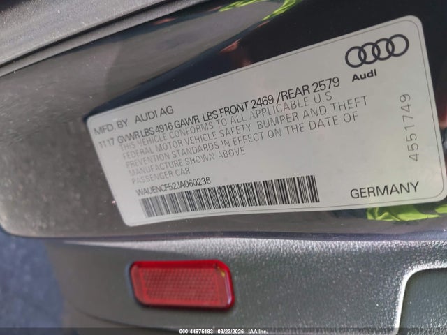 2018 Audi A5 2.0t Premium მანქანა იყიდება აუქციონზე, vin: WAUENCF52JA060236, აუქციონის ნომერი: 44675183