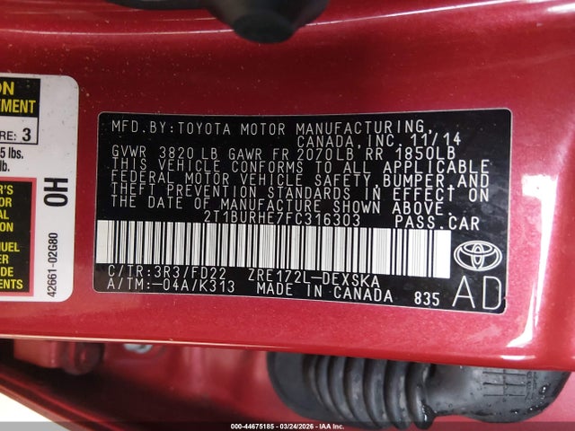 Toyota Corolla S Plus 2015 2T1BURHE7FC316303 Image 9