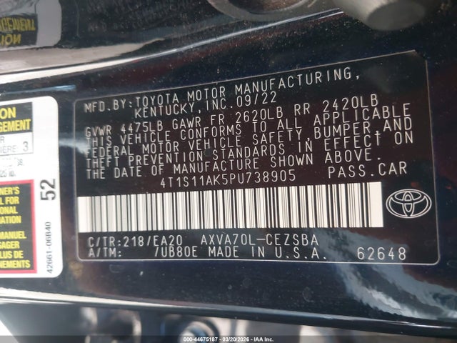 4T1S11AK5PU738905 Toyota CAMRY SE