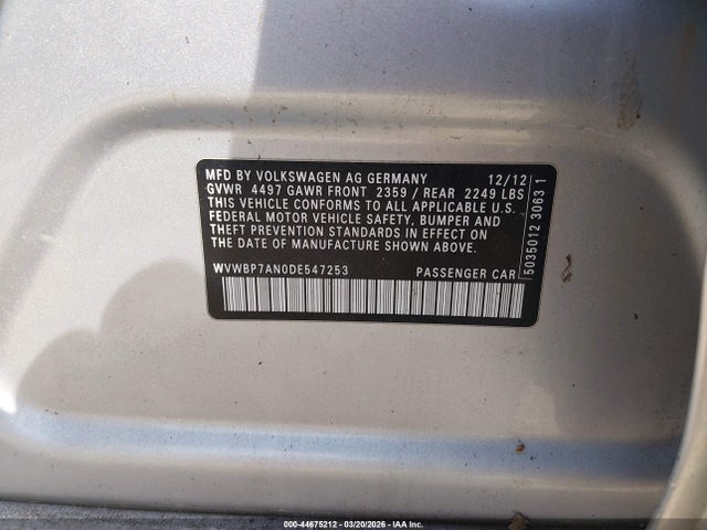 Продаж на аукціоні авто 2013 Volkswagen Cc 2.0t R-line, vin: WVWBP7AN0DE547253, номер лоту: 44675212