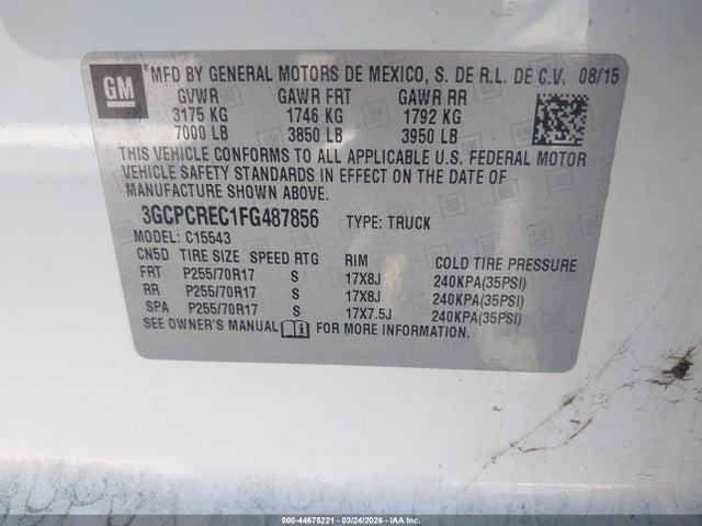 3GCPCREC1FG487856 Chevrolet Silverado 1500 1lt