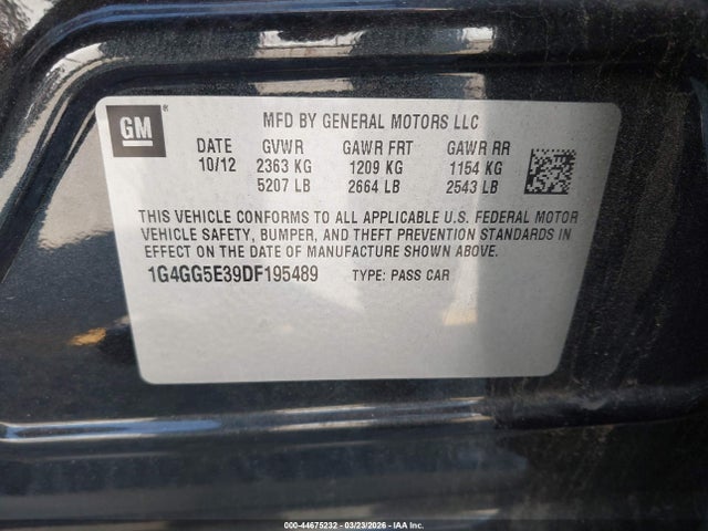 2013 Buick Lacrosse Premium 1 Group მანქანა იყიდება აუქციონზე, vin: 1G4GG5E39DF195489, აუქციონის ნომერი: 44675232