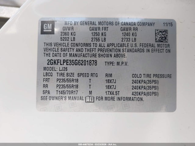 Продажа на аукционе авто 2016 Gmc Terrain Slt, vin: 2GKFLPE35G6201878, номер лота: 44675234