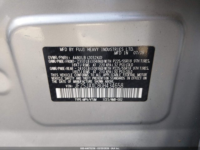 Subaru Forester 2.5i Touring 2016 JF2SJAXC8GH434658 Image 9