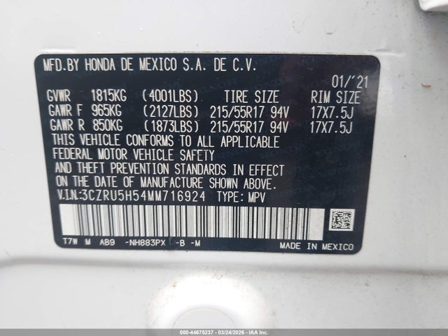 3CZRU5H54MM716924 Honda Hr-v 2wd Ex