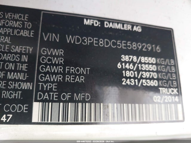 Продаж на аукціоні авто 2014 Mercedes-benz Sprinter 2500 High Roof, vin: WD3PE8DC5E5892916, номер лоту: 44675252