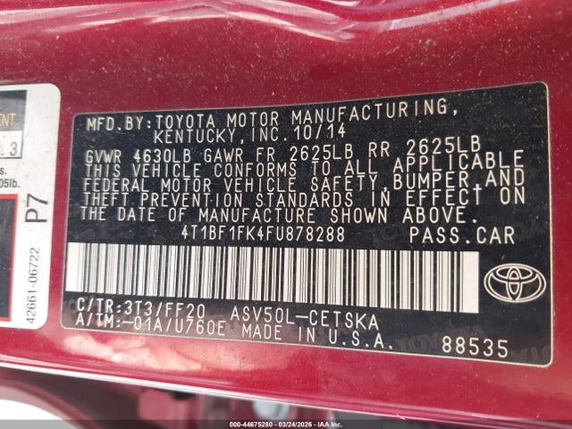 2015 TOYOTA CAMRY 4T1BF1FK4FU878288 Photo 8