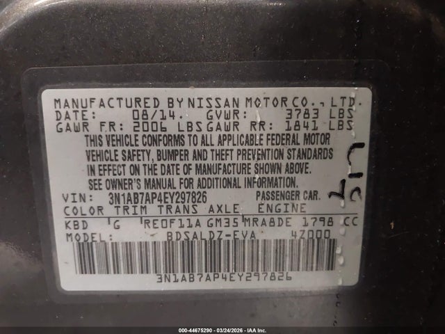 3N1AB7AP4EY297826 Nissan SENTRA SV
