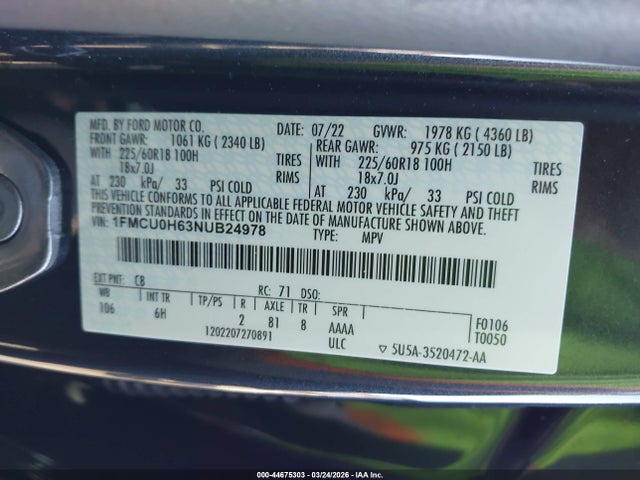 2022 FORD ESCAPE 1FMCU0H63NUB24978 Photo 8