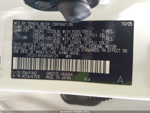 2006 TOYOTA 4RUNNER JTEZU14R368046129 Photo 8