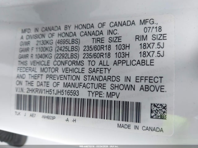 2HKRW1H51JH516593 Honda CR-V EX
