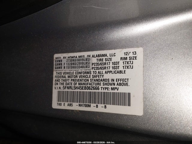 Honda ODYSSEY EX 2014 5FNRL5H45EB062666 Image 9
