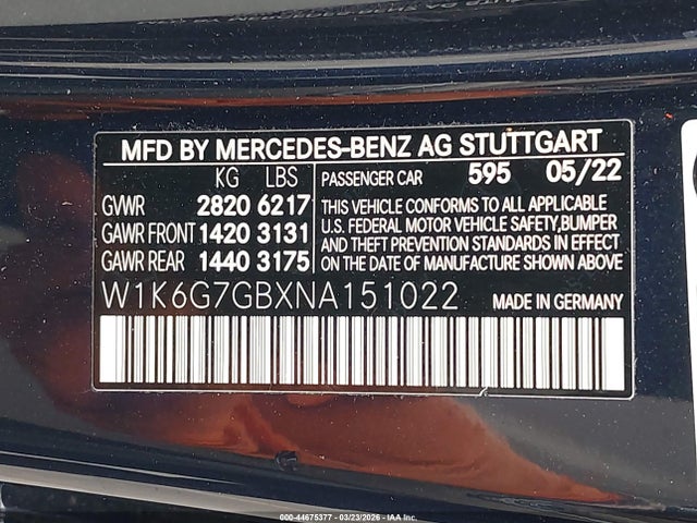 W1K6G7GBXNA151022 Mercedes-Benz S 580 4matic