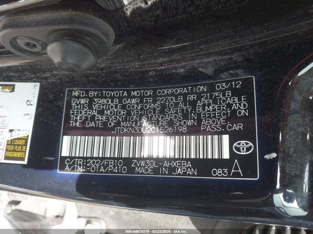 2012 TOYOTA PRIUS JTDKN3DU2C1526198 Photo 8