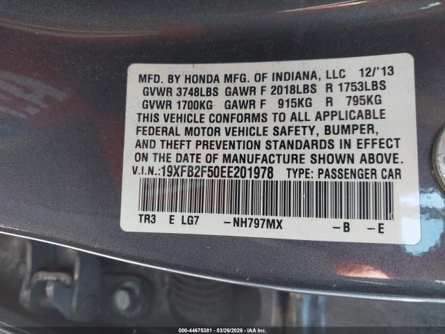 Honda Civic Lx 2014 19XFB2F50EE201978 Image 9