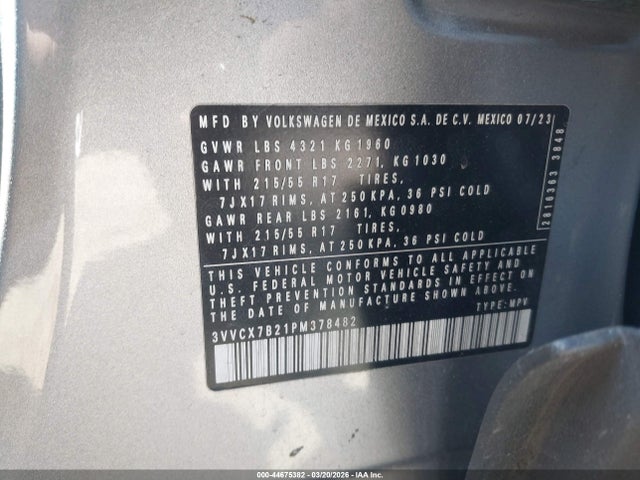 Продажа на аукционе авто 2023 Volkswagen Taos 1.5t S, vin: 3VVCX7B21PM378482, номер лота: 44675382