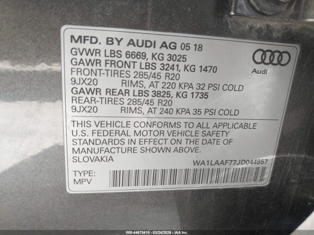 WA1LAAF77JD044957 Audi Q7 3.0t Premium