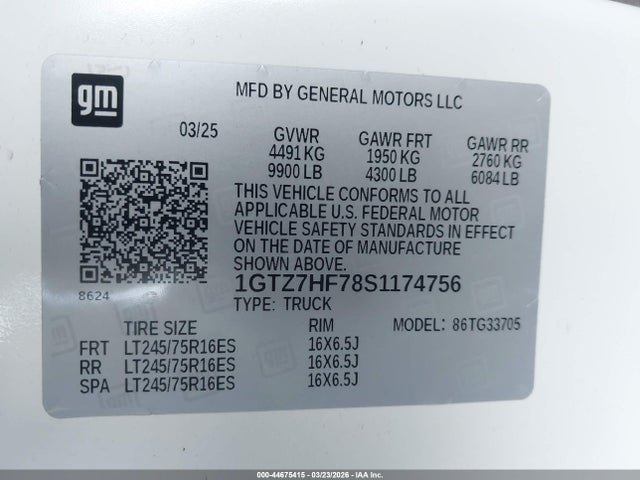 Продаж на аукціоні авто 2025 Gmc Savana Cargo Rwd 3500 Extended Wheelbase Work Van, vin: 1GTZ7HF78S1174756, номер лоту: 44675415