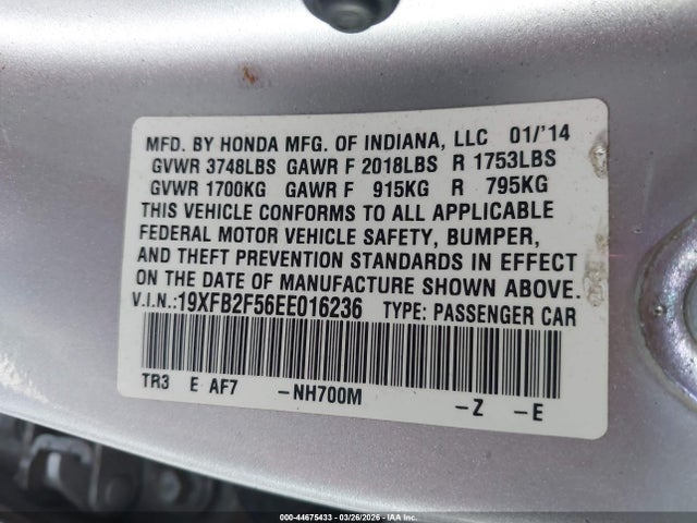 Honda Civic Lx 2014 19XFB2F56EE016236 Image 9