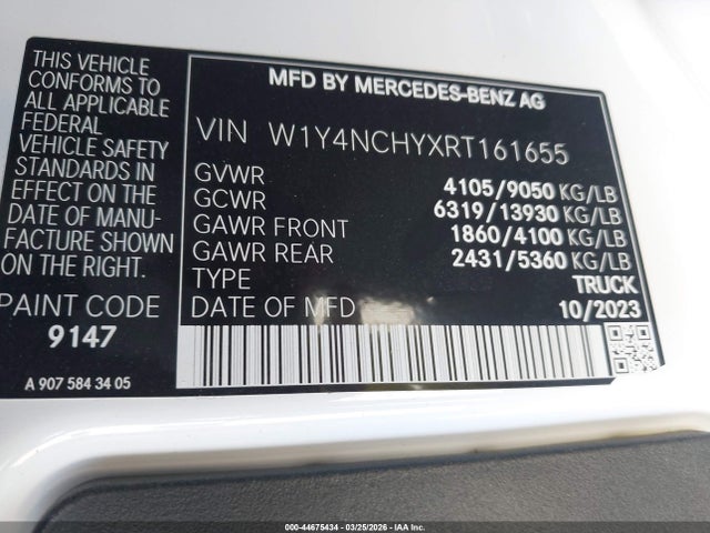Aukcja sprzedaży 2024 Mercedes-benz Sprinter 2500 High Roof 4-cyl Diesel Ho, vin: W1Y4NCHYXRT161655, numer aukcji: 44675434