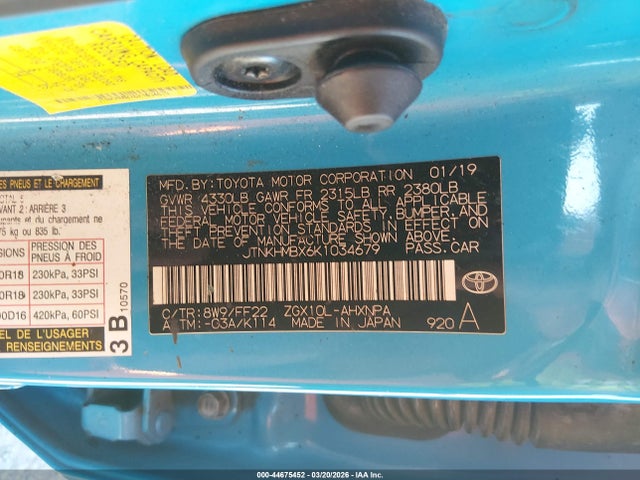 Продажа на аукционе авто 2019 Toyota C-hr Xle, vin: JTNKHMBX6K1034679, номер лота: 44675452