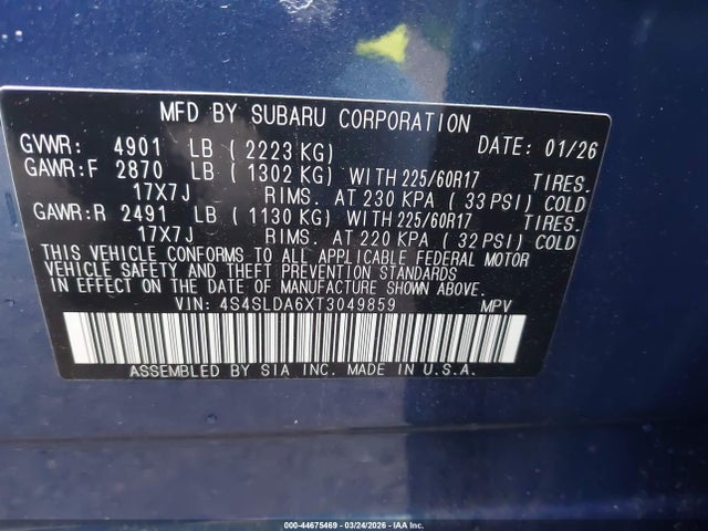 44675469 :رقم المزاد ، 4S4SLDA6XT3049859 vin ، 2026 Subaru Forester مزاد بيع