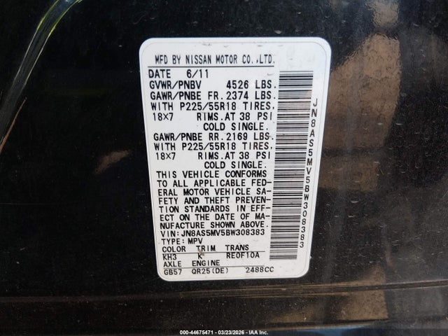 2011 NISSAN ROGUE JN8AS5MV5BW308383 Photo 8