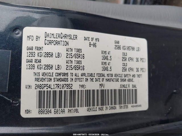 2007 CHRYSLER TOWN & COUNTRY 2A8GP54L17R107952 Photo 8