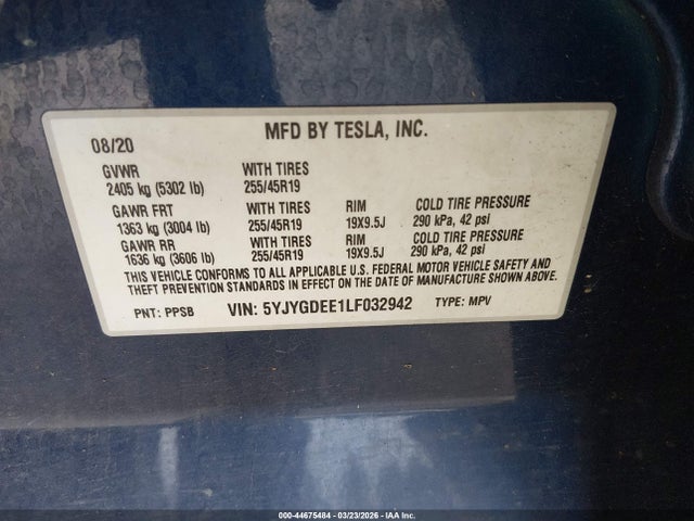 2020 TESLA MODEL Y 5YJYGDEE1LF032942 Photo 8