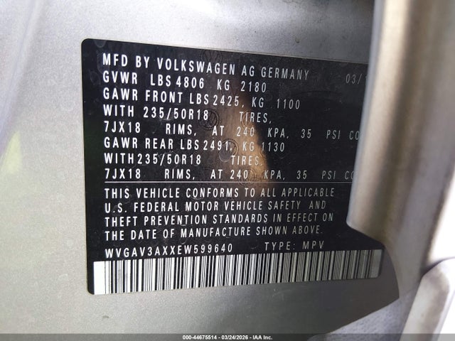 WVGAV3AXXEW599640 Volkswagen TIGUAN SE