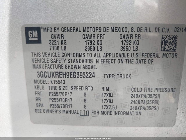 3GCUKREH9EG393224 Chevrolet Silverado 1500 1lt