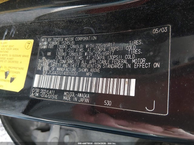 44675530 :رقم المزاد ، JTJGA31U140010201 vin ، 2004 Lexus Rx 330 مزاد بيع