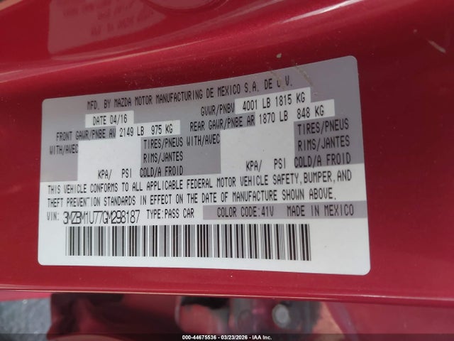 3MZBM1U77GM298187 Mazda Mazda3 I Sport