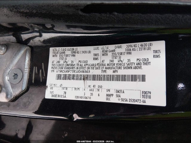Продаж на аукціоні авто 2014 Ford Escape S, vin: 1FMCU0F75EUD49303, номер лоту: 44675544