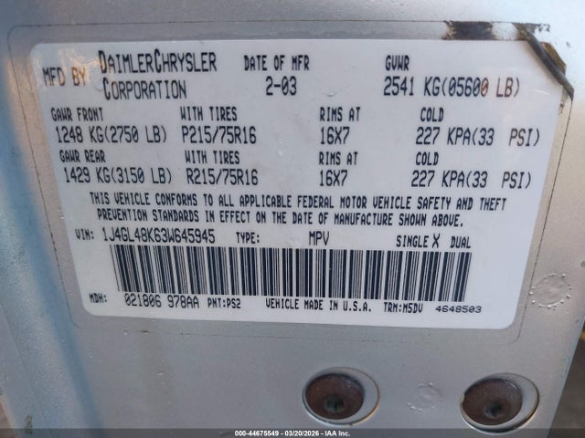 2003 JEEP LIBERTY 1J4GL48K63W645945 Photo 8