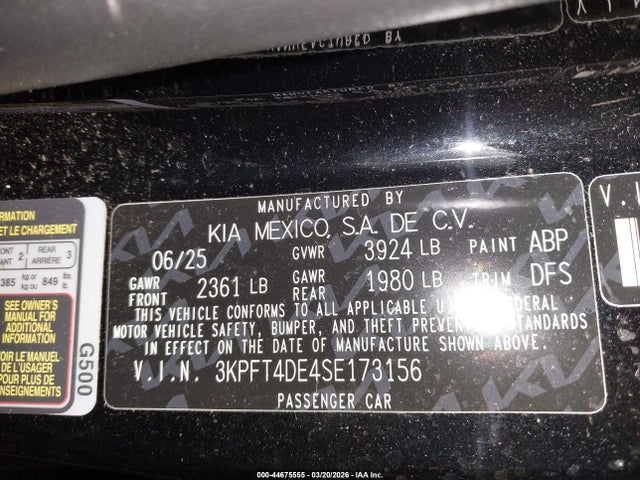 3KPFT4DE4SE173156 KIA K4 Lxs