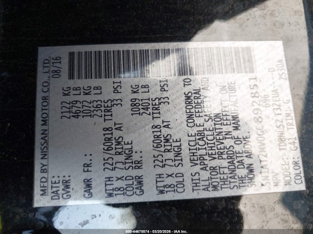 5N1AT2MV0GC892851 Nissan Rogue Sl