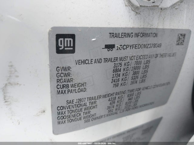 1GCPYFED0MZ378049 Chevrolet Silverado 1500 4wd Standard Bed Lt Trail Boss
