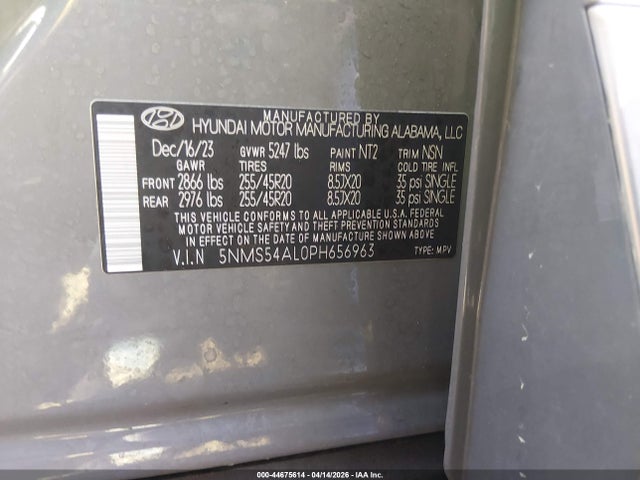 Продаж на аукціоні авто 2023 Hyundai Santa Fe Calligraphy, vin: 5NMS54AL0PH656963, номер лоту: 44675614
