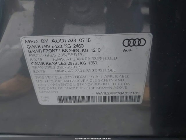 WA1L2AFP7GA037109 Audi Q5 2.0t Premium